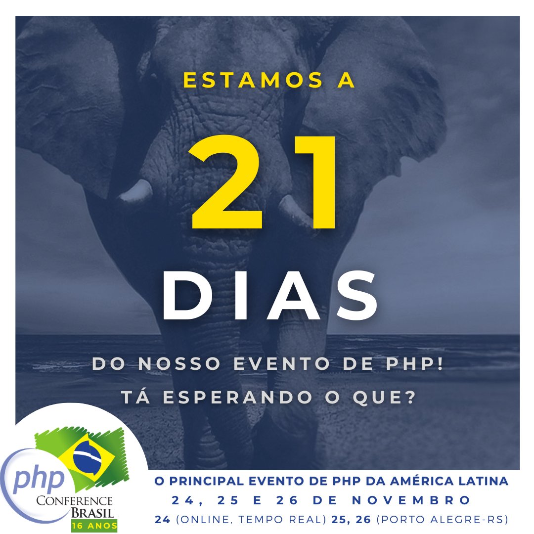 phpconferencebr's tweet photo. 😮😮 Se liga! Estamos a 21 dias do evento!

👉 https://t.co/CTEYYIZ6GW

Garanta o quanto antes a sua participação!!

#php #phpconferencebrasil #phpconferencebr #PortoAlegre #developer #developerphp #laminas #laravel #deuprati #RS #unisinos https://t.co/jlUB3lqUDm