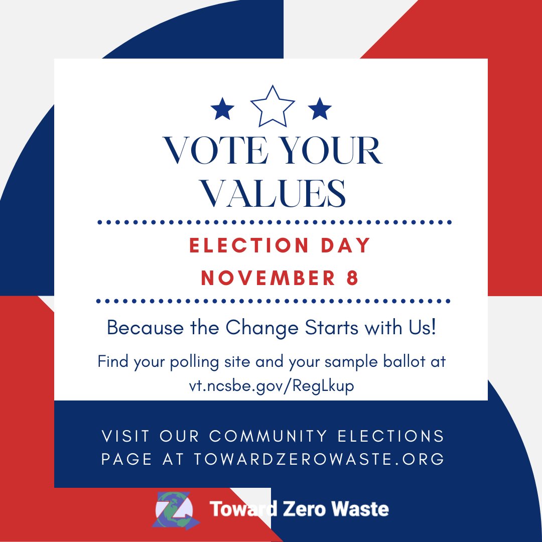 Today is a Election Day! Polling locations will be open from 6:30a-7:30p. Find your location and your sample ballot at ncsbe.gov/voting/vote-pe…
#ncelection2022 #VoteYourValues #towardzerowaste