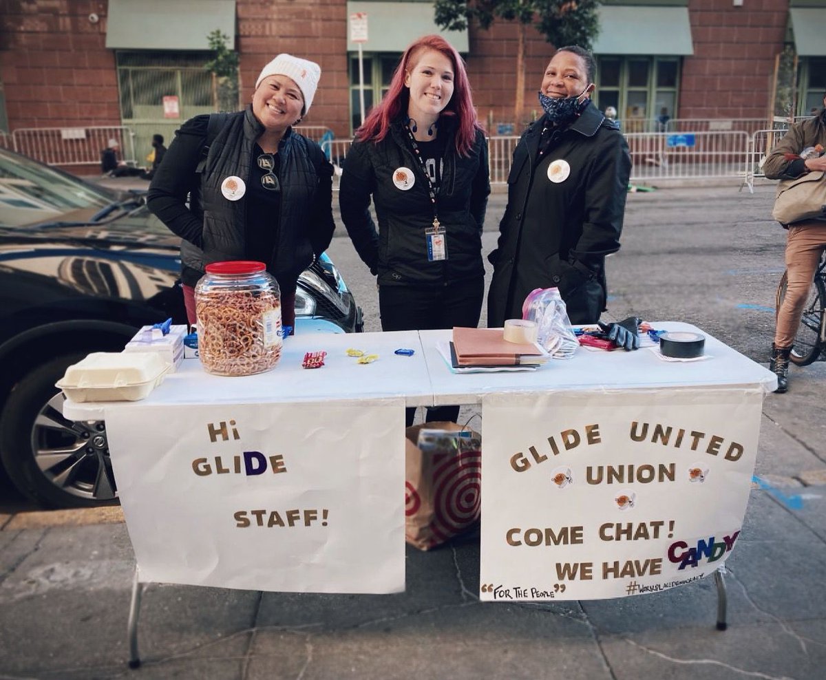 Glide_United's tweet image. Solidarity Table today outside of Glide from 4:00-5:00! Come for the candy, information, and company 😊 @GLIDEsf

#workplacedemocracy #glideunited #unionstrong
