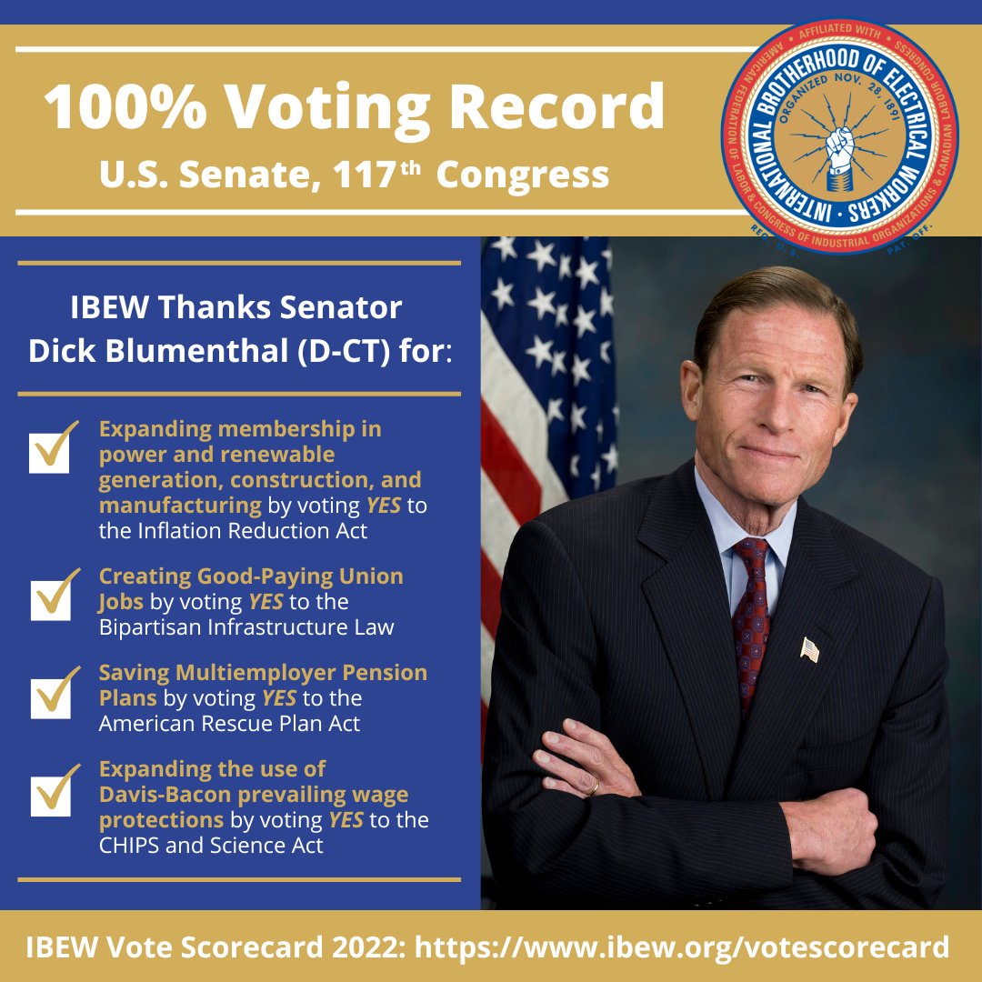 Thank to <a href="/DickBlumenthal/">Richard Blumenthal</a> for standing with the #IBEW.