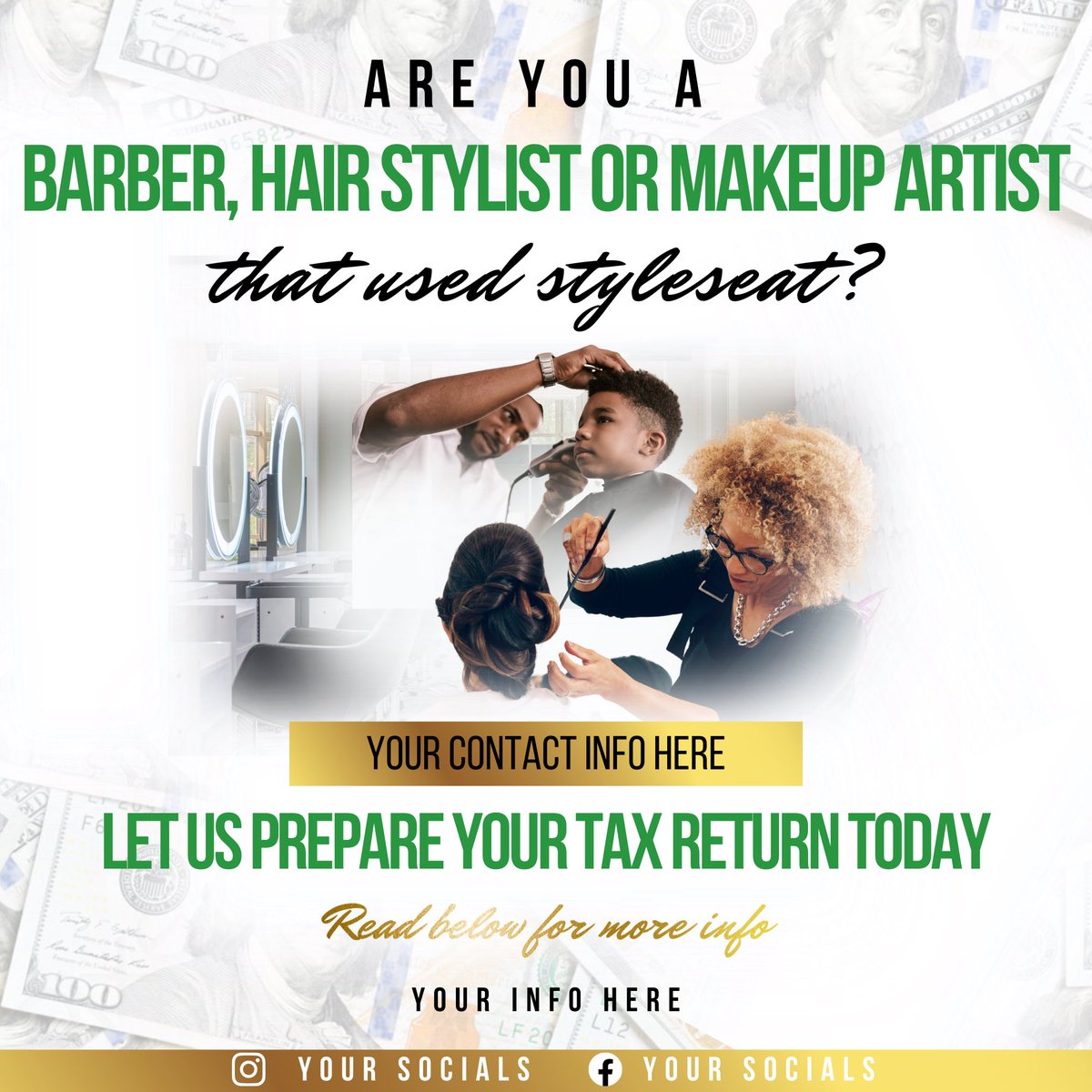 LuminousLuxGRFX's tweet photo. Editable Content Bundle | The Tax Bag💰

Client requested these be designed in Canva so they’re completely editable, so ofc I delivered! 

Get your business ready for Black Friday, Book your bundle online:
https://t.co/7QCyn1GNxy 

#taxpreparerbranding #canvaflyers #canvatemplate https://t.co/CwWOF08zGc