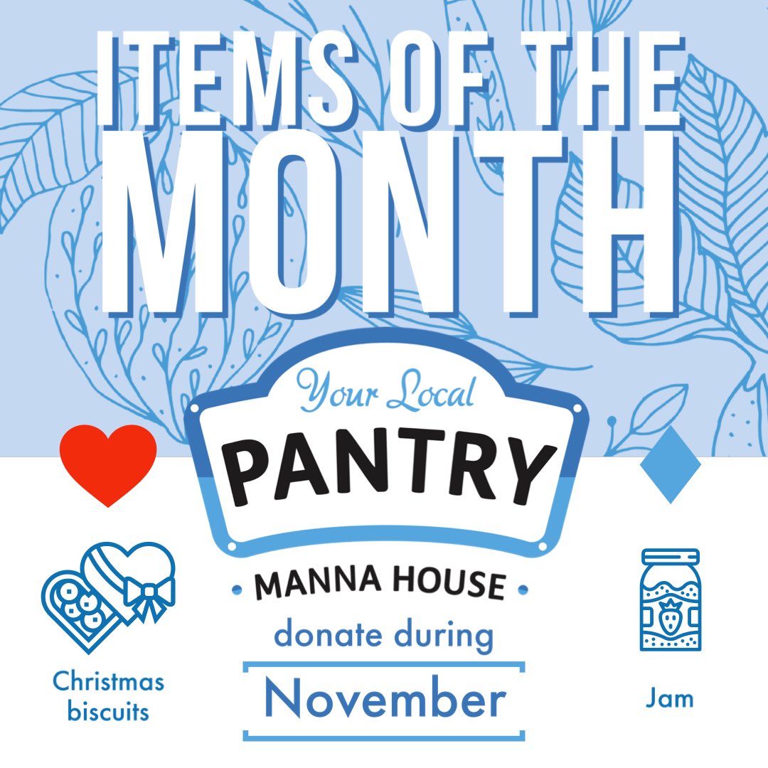 Thank you for your donations of rice and sugar during October. We’d appreciate donations of boxes of Christmas biscuits and jars of jam during November.