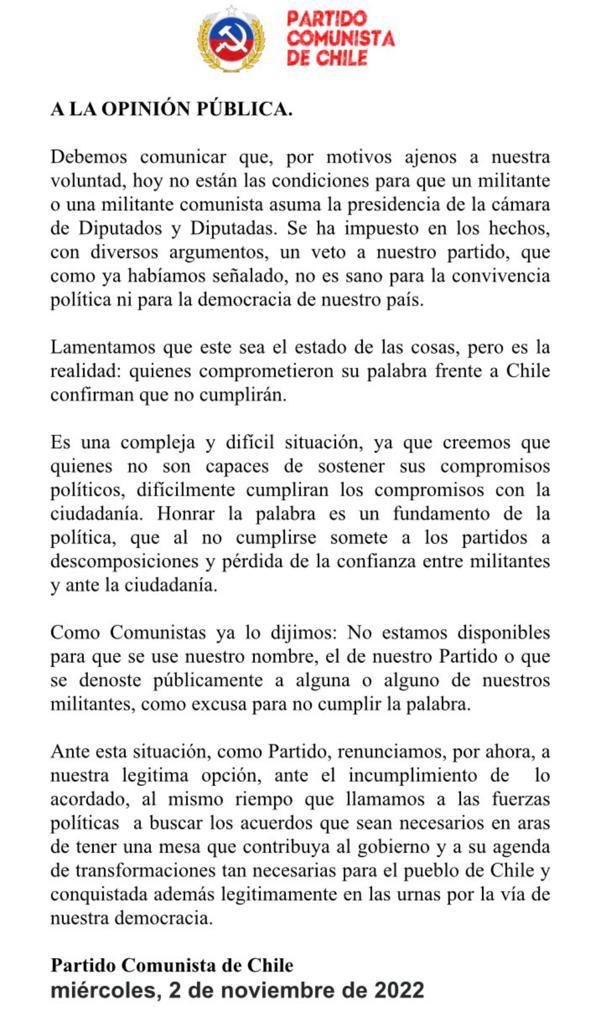 Partido Comunista baja candidatura de Karol Cariola y acusa anticomunismo en Chile. Pero si han matado a 150 millones de personas de hambre y los han sometido a los regímenes más brutales. Fuera el comunismo!