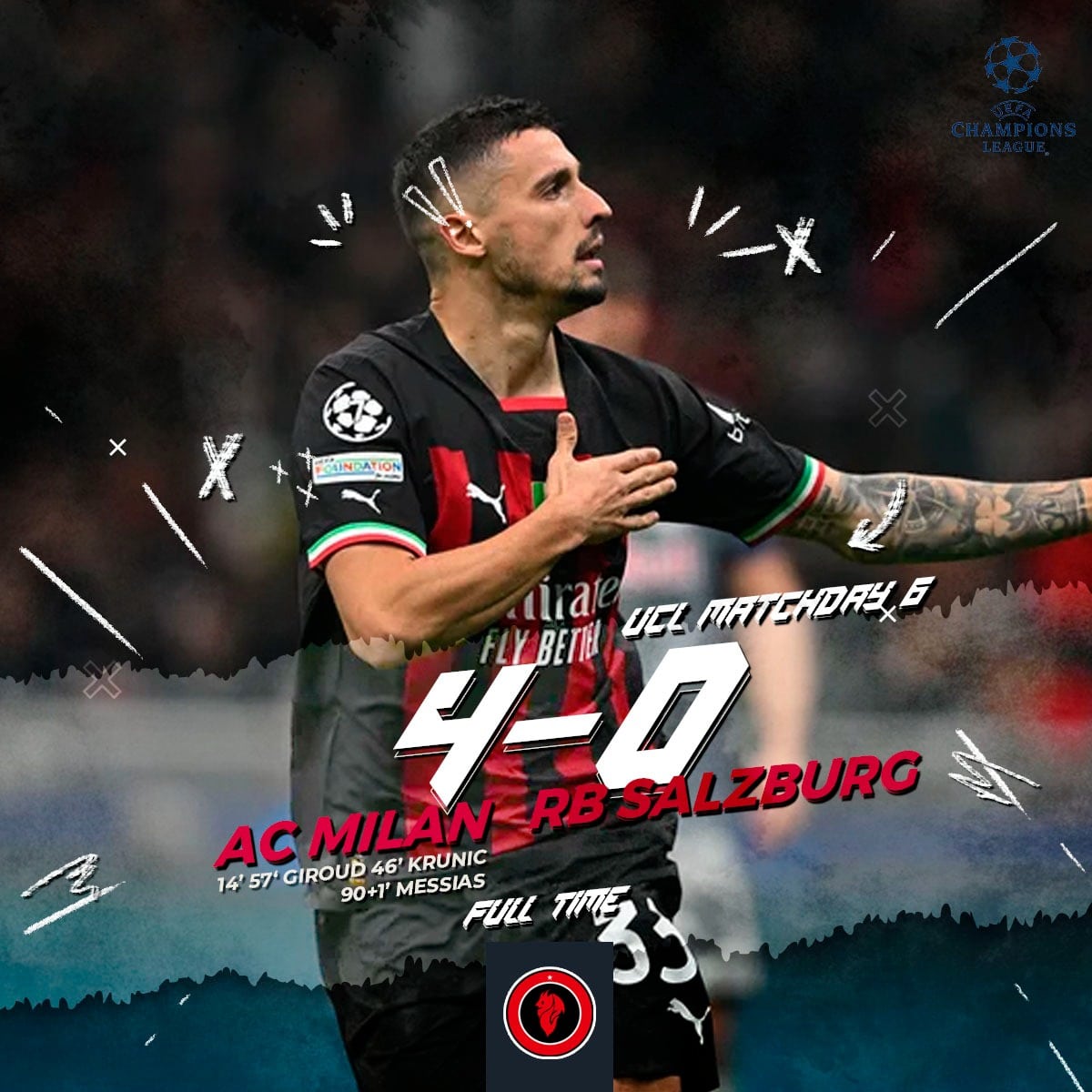 MilanistiOrId's tweet photo. Menang dan lolos 16 besar. Milan menambah 3 gol di babak kedua lewat Krunic, Giroud dan Messias. Milan lolos sebagai Runner Up dibawah Chelsea. 

Keberhasilan Milan lolos 16 besar UCL untuk pertama kali dalam 9 tahun terakhir. Good Job 🔴⚫

#KitaMilanisti🇮🇩 #ACMilan #ucl https://t.co/GOGSnCrcdv