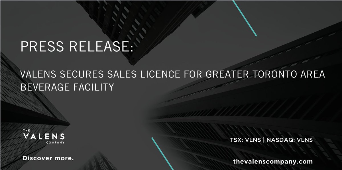 PRESS RELEASE // The Valens Company Announces Valens Secures Sales Licence for GTA Beverage Facility ​

Find out more and read the full press release here: thevalenscompany.com/press-releases…