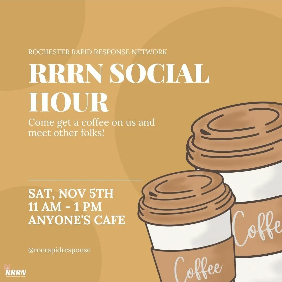 anyonescafe's tweet photo. Excited to be hosting our friends @RocRRN for a social hour this Saturday. Come learn about the important work they're doing from 11 to 1.
#roc #rapidresponse #immigrationdefense https://t.co/ghIh5ar6j8