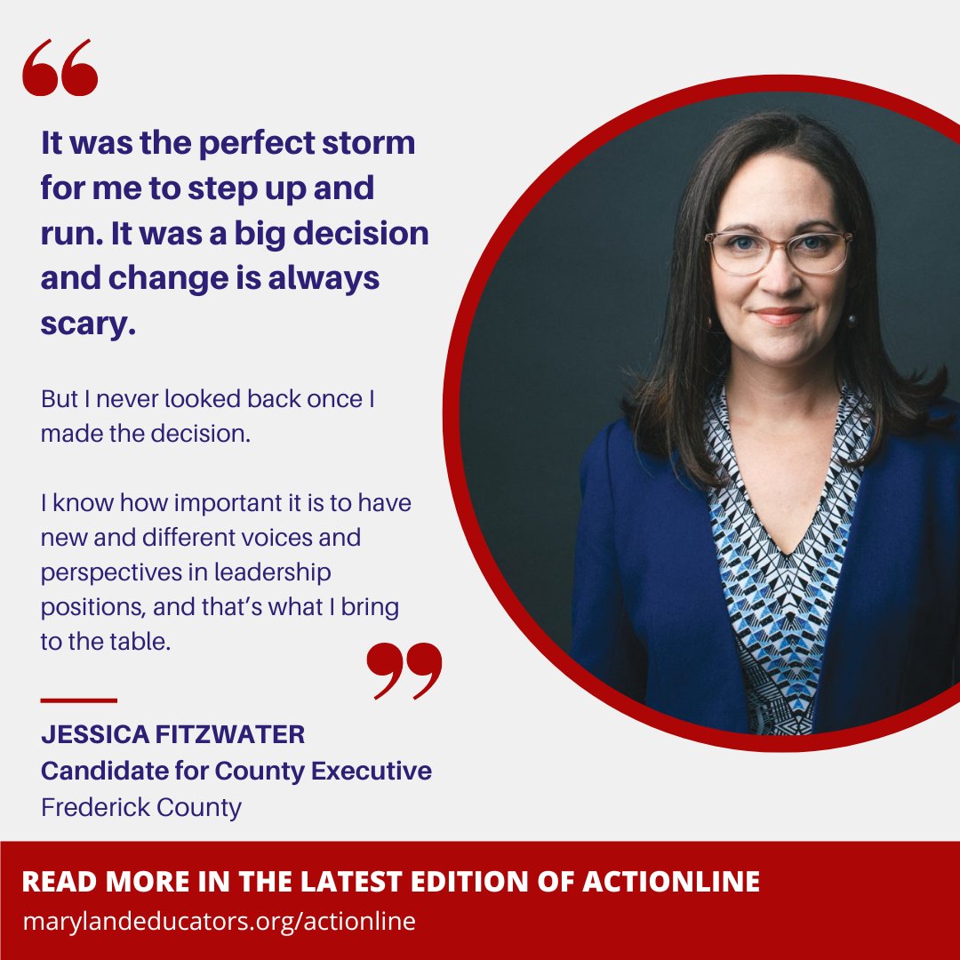 Throughout her career as an elementary music teacher, she’s made her mark on the Frederick County Teachers Association (FCTA) and MSEA. Learn about educator candidate for Frederick County Executive Jessica Fitzwater in the latest edition of ActionLine: marylandeducators.org/jessica-fitzwa…