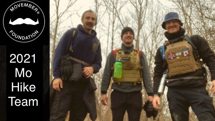 HHPFFA's tweet photo. This Saturday three Members of the HHPFFA will completed a 60k hike in weighted vests on the Bruce Trail to raise funds and awareness towards our #Movember campaign. Did you know that every 60 secs a man takes his life to mental illness. To donate: https://t.co/5ePUbPTF10… https://t.co/N1MxTlkVD9