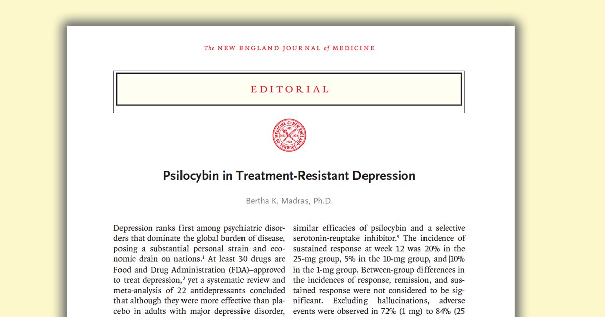 New editorial by Bertha K. Madras, Ph.D.: 'Psilocybin in Treatment-Resistant Depression' nej.md/3WmnDEb