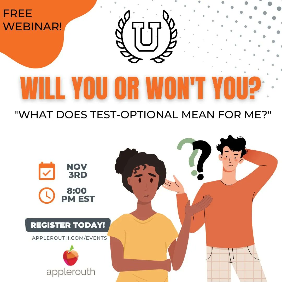 Taking the ACT or SAT? Trust us: You should! Connect with us on Nov. 3 (8PM ET/5PM PT) for a free webinar filled with helpful advice about what #testoptional really means! ➡️ Register here (it’s free!): buff.ly/3foJkmz #testprep #testoptional #ACT #SAT
