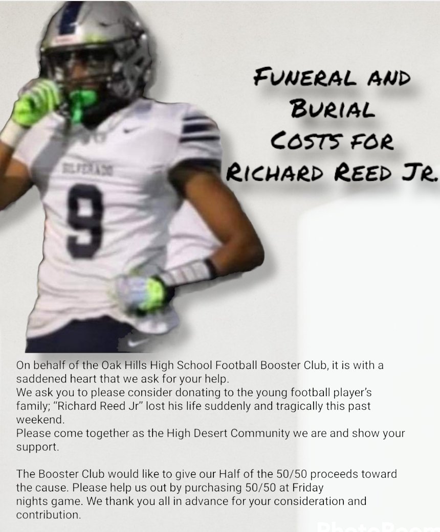Let's come together and help the family of Richard Reed Jr. <a href="/RadoFootball/">Silverado Football</a> <a href="/HawksSilverado/">SilveradoHawksAthletics</a> <a href="/OakHillsFootba1/">Oak Hills Football</a> <a href="/SeraphFootBall/">St. Bonaventure Football</a> <a href="/OHHS_bulldogs/">Oak Hills High School</a>
