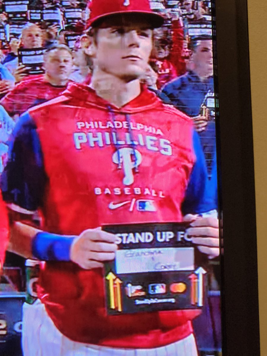 Allstartv's tweet photo. @Joe_Davis and John Smoltz you should explain who Corey Phelan was on the Phillies players "Stand Up To Cancer" cards. #StandUpToCancer #WorldSeries       #CoreyPhelan #MLB @Phillies https://t.co/QtjRs1kj00