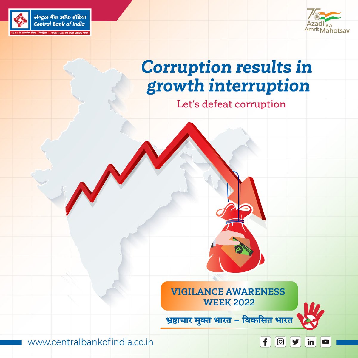 centralbank_in's tweet photo. Central Bank of India is observing Vigilance Awareness Week 2022. Join our hands in making a 'Corruption Free India for a Developed Nation'.
#AmritMahotsav
#AzadiKaAmritMahotsav
#CentralToYouSince1911
#VigilanceAwarenessWeek2022 https://t.co/1hr8jcSO1h
