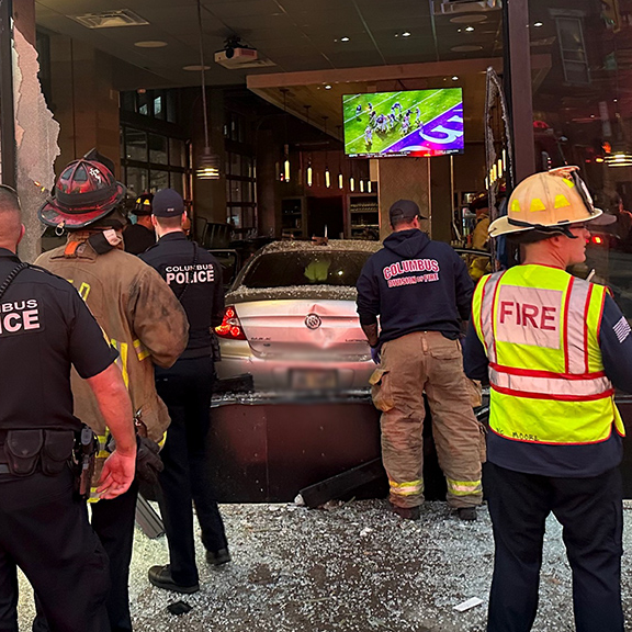 10TV's tweet photo. #BREAKING: One person was injured after a car crashed into the Galla Park Steak restaurant on North High Street Wednesday evening.
https://t.co/LIw6aar1rO #10TV https://t.co/jOVu3i5Q1A