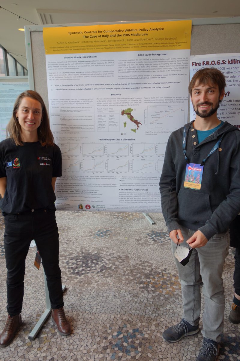 LittleKerryn's tweet photo. Machine learning meets wildfire governance! 💻🔥Novel research by @judith_kir & @j_kirschner using synthetic controls for comparative wildfire policy analysis. Evaluating the impact of wildfire policies is so important (but difficult), great poster at #WFCC22 @IAWF @PyroLife_ITN https://t.co/ZCWp6zeMBm