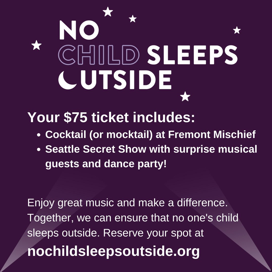 Please join us for an incredible Seattle Secret Show to support <a href="/MarysPlaceWA/">Mary's Place</a>  and the No Child Sleeps Outside Campaign on 11/12 at <a href="/FremontStudios/">Fremont Studios</a> ! 
Get tickets: give.marysplaceseattle.org/event/no-child…

#areyouonthelist