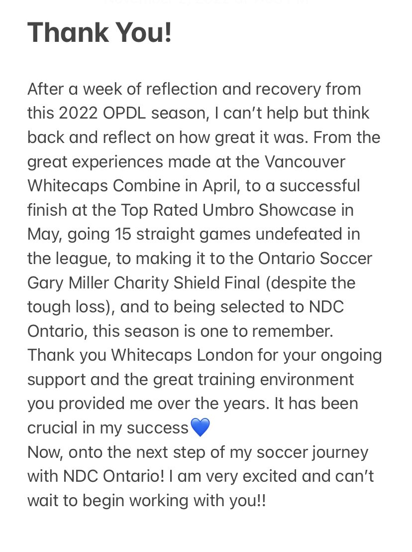 Thanks again for a great season <a href="/whitecapslondon/">Whitecaps London</a> <a href="/OntarioIsSoccer/">Ontario Soccer</a>!So looking forward to the next step @NDC_Ontario!