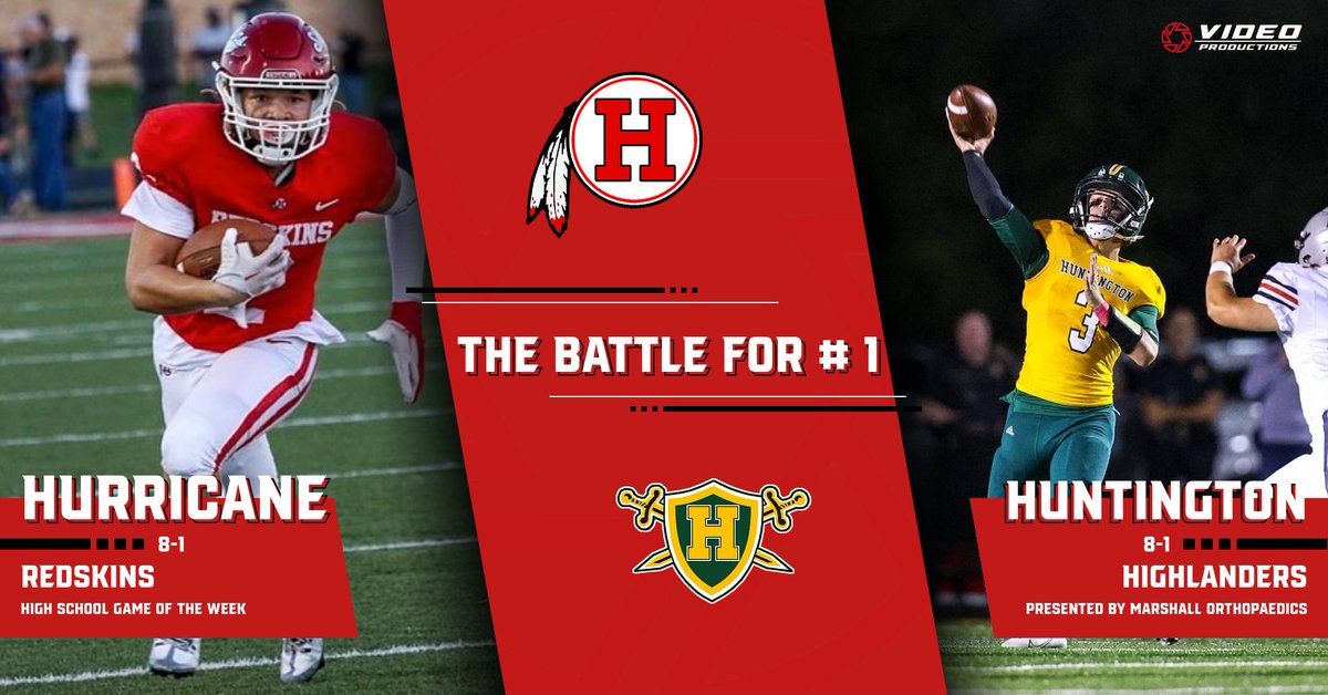 It is a Battle for #1 in Hurricane on Friday.  The Redskins host the Highlanders! Don't miss any of the action on our Video Productions live streaming platforms. #wvprepfb <a href="/wvssac/">WVSSAC</a> <a href="/RedskinsFTBL/">Hurricane High School Football</a> <a href="/hhs_highlanders/">Huntington High School Football</a>