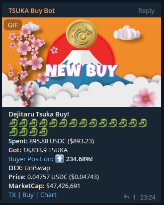 Continuning to buy #TSUKA as we rollout Medit8.me and sell our utility NFTs.

<a href="/EricCryptoman/">Eric Cryptoman</a> @CrossChainAlex 
<a href="/joegrower420/">joegrower420.eth 🌱</a> <a href="/Ralvero/">RALVΞRO</a> @STEPNSwiss <a href="/realdogen/">Dōgen</a> <a href="/Dejitaru_Tsuka/">Dejitaru Tsuka</a> <a href="/TsukaSangha/">ƁüMbl3₿ee 🧙‍♂️☂️🧘‍♂️</a>