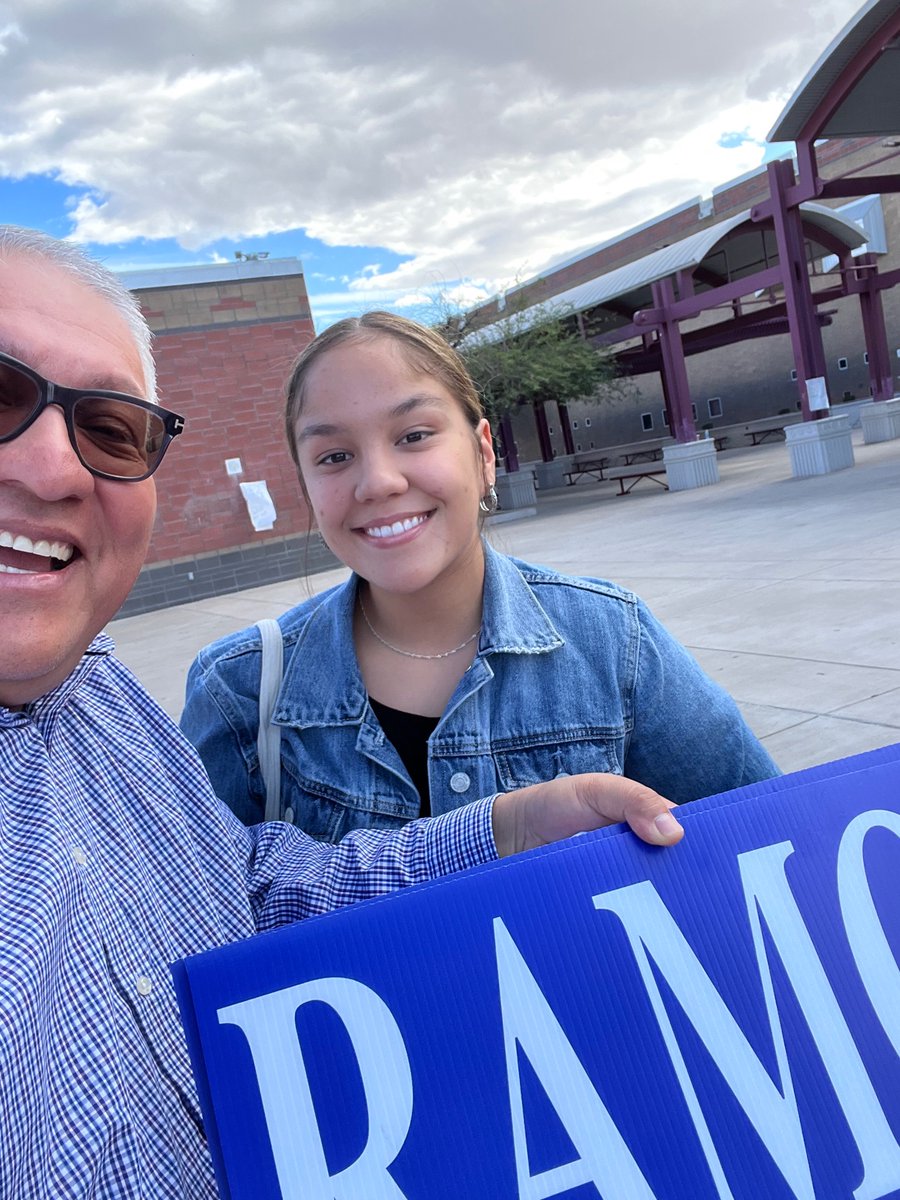 It’s going to be a big night with President Obama, I was one of the first ones in the rally tonight. Took a picture with the Cesar Chavez High School student who will be doing the national anthem at the rally tonight!