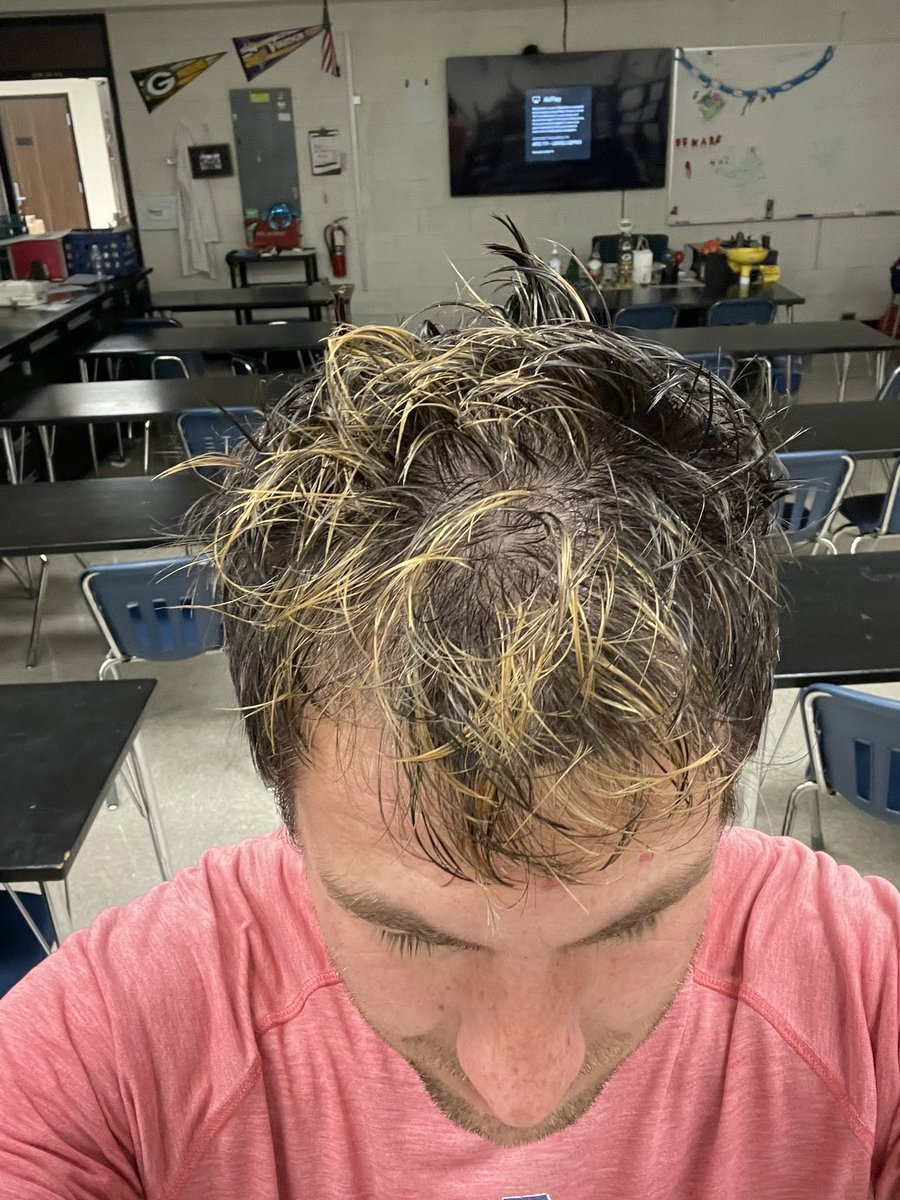 A deal is a deal… 1 boy and 1 girl to state and I would get frosted tips… well it happened today at school. #FrostedTips4State #keptmyword