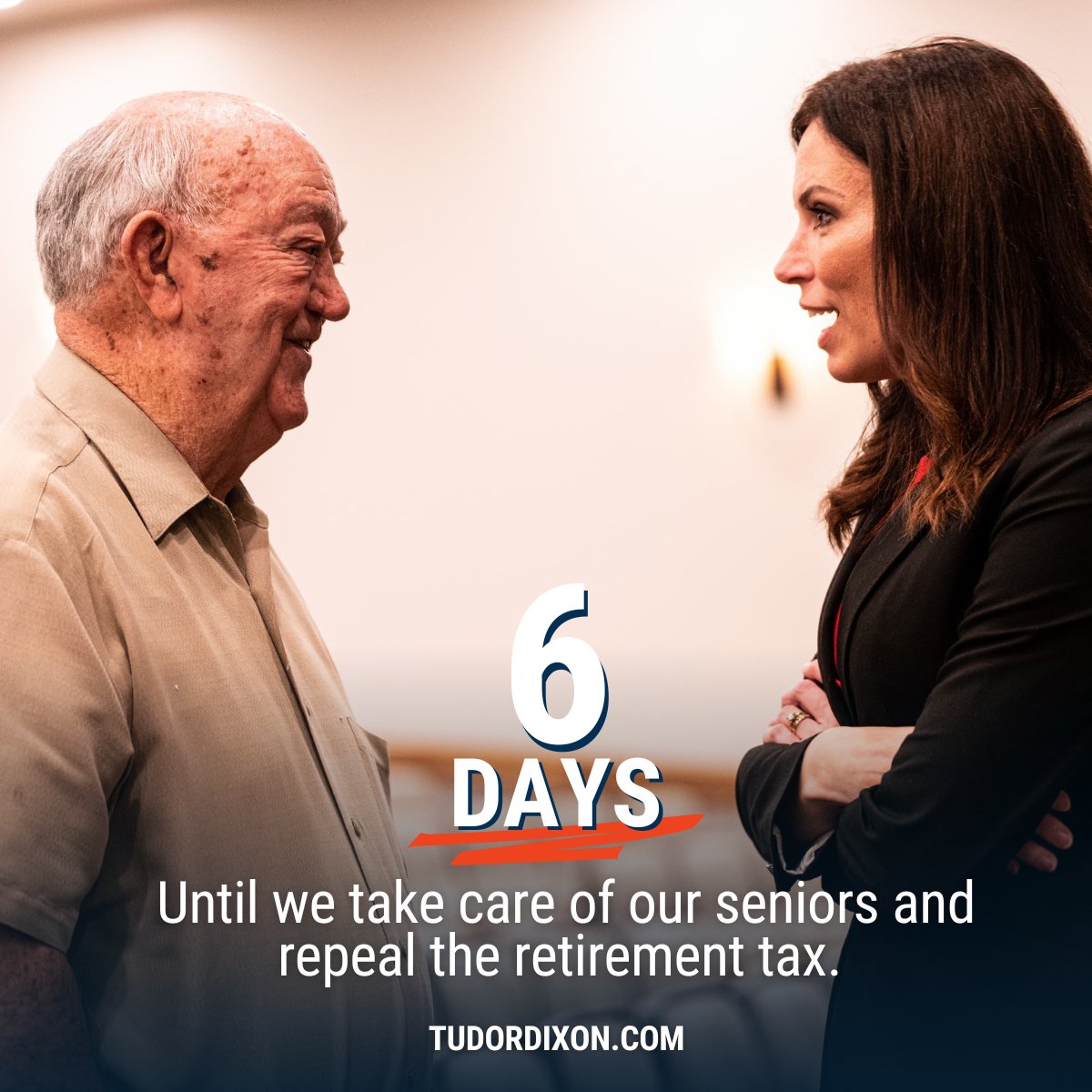 6⃣ days until Election Day. Gretchen Whitmer campaigned on ending the retirement tax and then vetoed the bill that would end it. Another broken promise of hers. Let's do what she refused to do and repeal the retirement tax. #VoteDixon