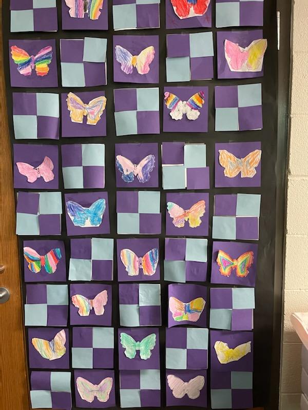 Through collaboration Kindergarten mathematicians explored shapes and patterns by making a butterfly quilt. #RCSpride @RCSmath