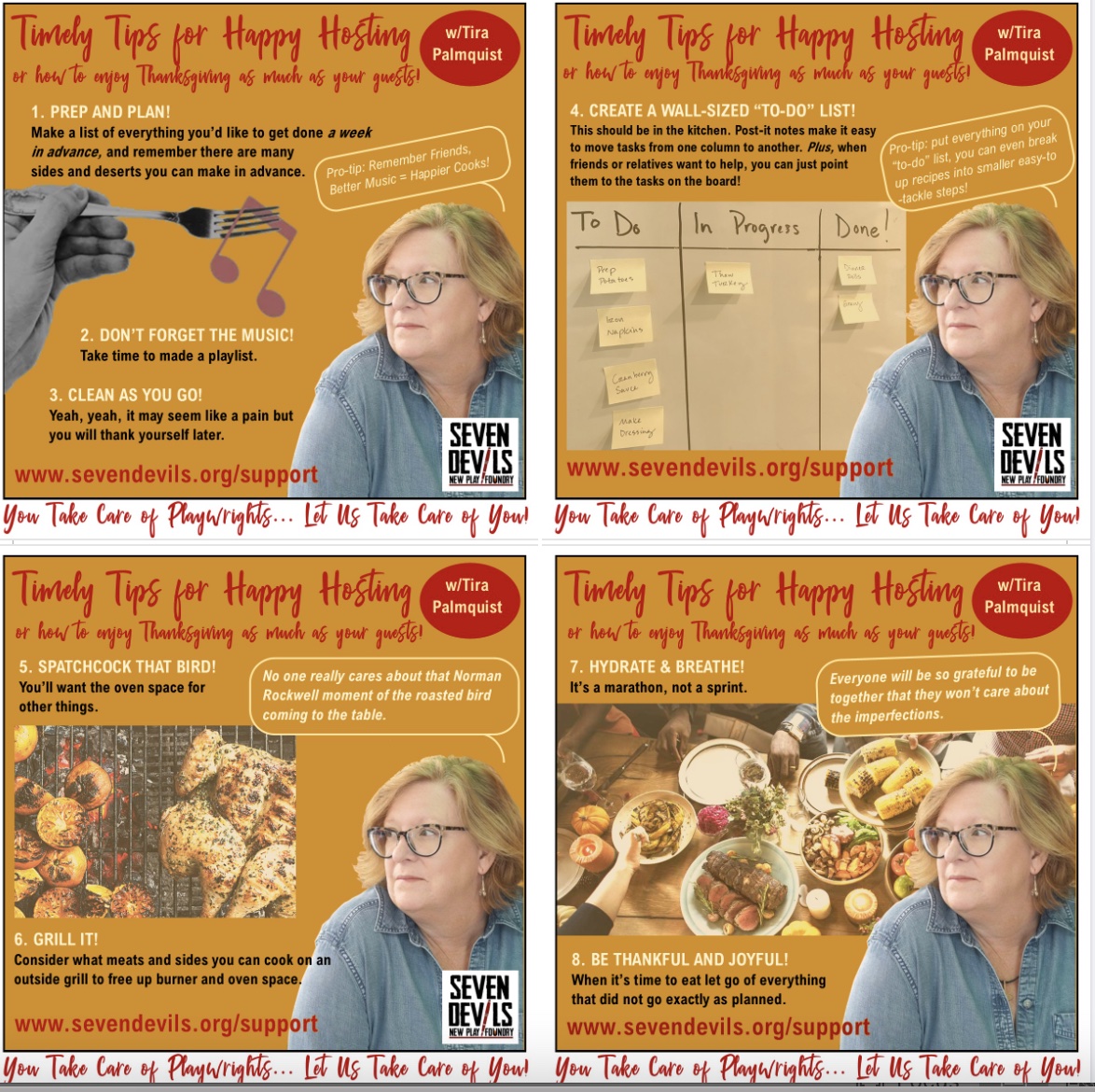 It's time for our Wellness Wednesday tips... with our Board President @TiraPalmquist!
You take care of playwrights, so let us take care of you... with some Timely Tips for Happy Hosting!
