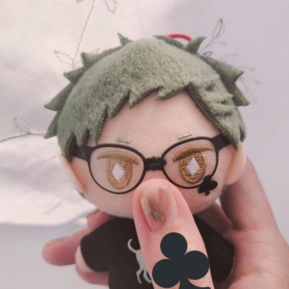 glasses 1boy male focus green hair solo looking at viewer shirt  illustration images