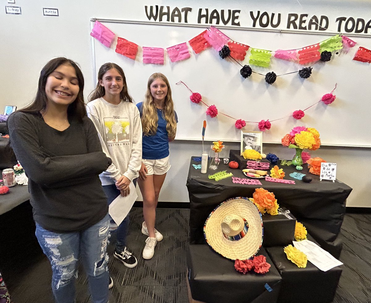 Hopewell Middle School Library (@lib_hwms) on Twitter photo Spanish students set up Día de Muertos ofrendas in the library and presented the meaning of each element. <a href="/hms_principal1/">Lynda Garinger</a> and the admin. team judged presentations. Spanish students set up Día de Muertos ofrendas in the library and presented the meaning of each element. <a href="/hms_principal1/">Lynda Garinger</a> and the admin. team judged presentations.