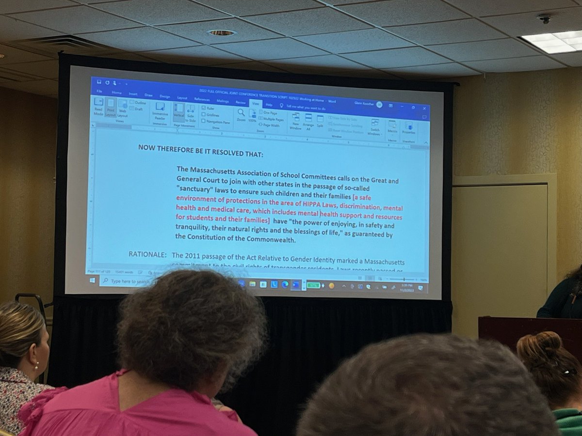 SCuthbo's tweet photo. So proud to partner with Worcester, Franklin, Grafton, and Somerville School Committees on the MASC Resolution: Regarding Sanctuary Laws for Transgender Students. I’m grateful for the overwhelming support of Committees across the state in passing this resolution! #MASCMASS22 https://t.co/iYYW3ddXcp