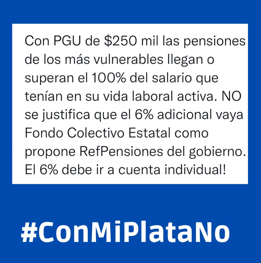 TWITEASO La REFORMA PREVISIONAL es un robo descarado que pretende hacer este MERLUSO, se quieren quedar con nuestros ahorros, y el cuento del 6 % del fondo Solidario, este lo paga el Empleador, este se vera forzado a bajar los salarios #ConMiPlataNo