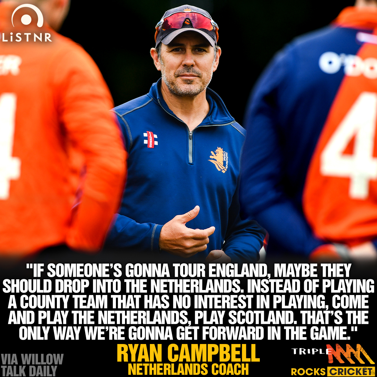 Ryan Campbell says national sides touring England should stop off in the Netherlands on their way through and play games against the associate nations to help grow the sport. Catch Cambo on Willow Talk Daily with Howie on the LiSTNR app or here: bit.ly/3Dwukv4