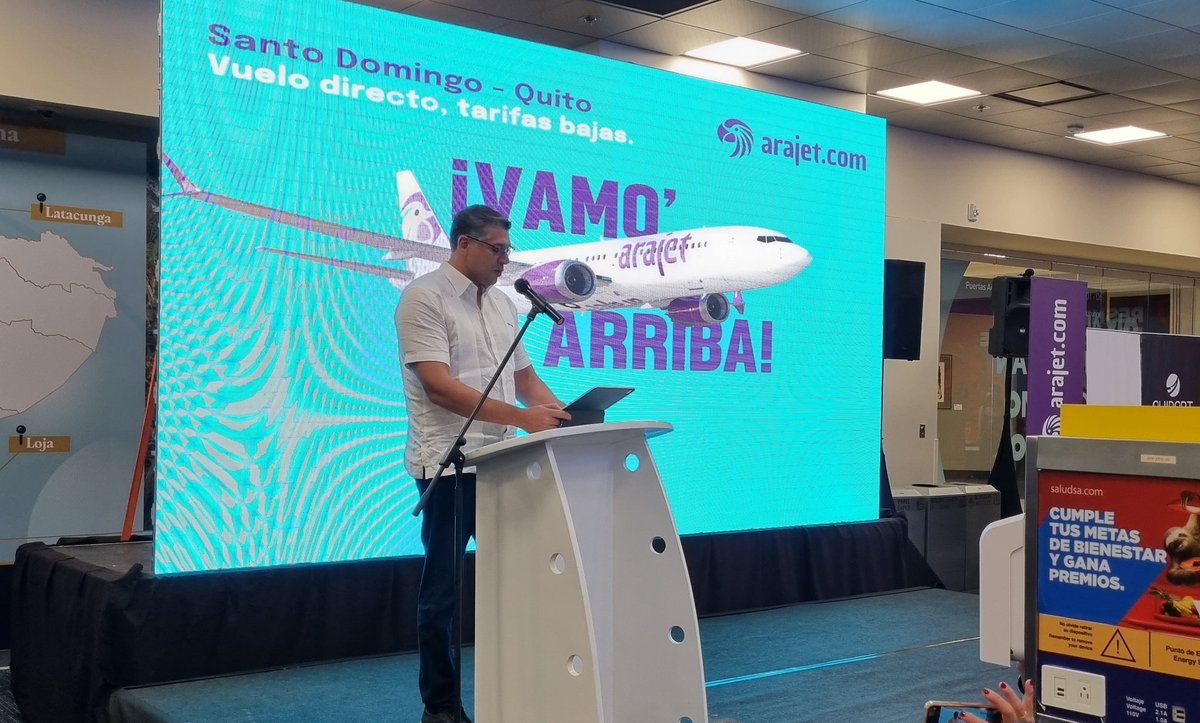 Víctor Pacheco Mendéz, fundador y CEO @AraJetAirlines: #Arajet llega a #Ecuador para ofrecer vuelos directos con #SantoDomingo, un punto estratégico que permitirá a los ecuatorianos conectarse con varios destinos del Caribe, y lo hacemos con una oferta inigualable.