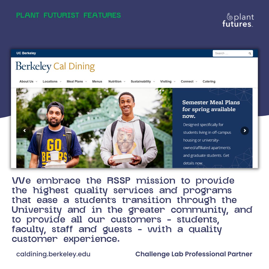 plant_futures's tweet image. #ChallengeLab Partner Feature 
@CalDining | caldining.berkeley.edu

Students are working with Cal Dining’s team and Greener By Default to evaluate what actions can be taken to reduce the demand for animal products and meet their greenhouse gas emissions targets.