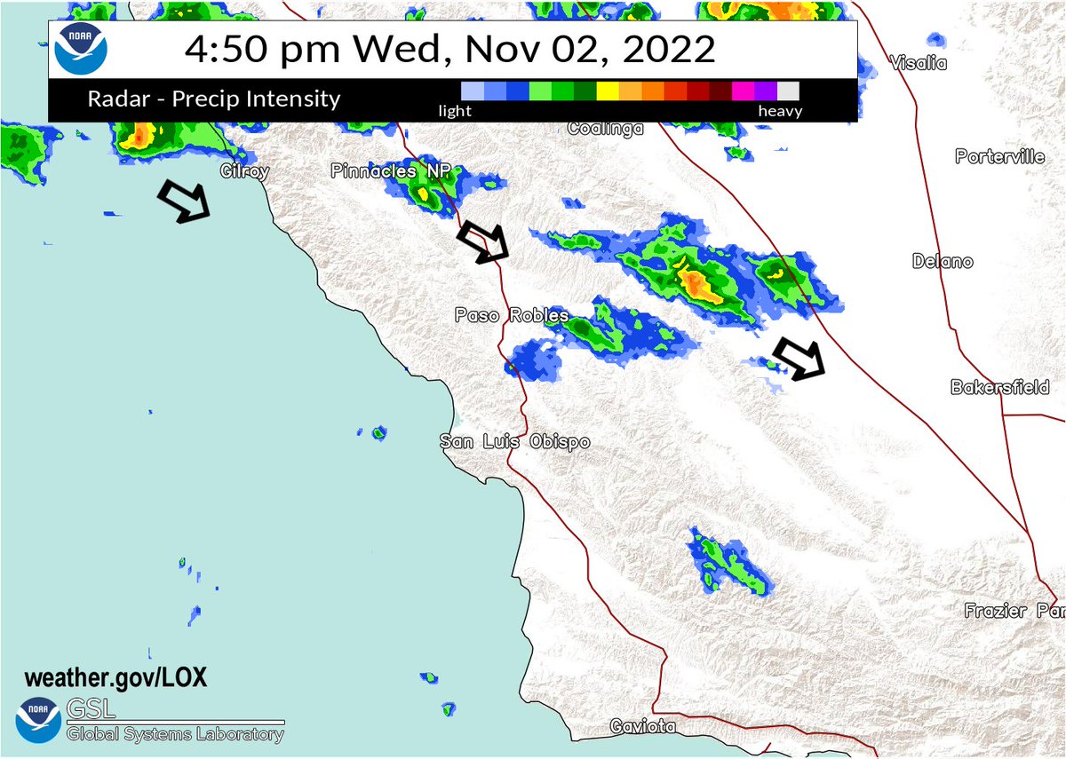 Showers and even a thunderstorm or two are moving to the southeast and into #SanLuisObispo County. Expect this activity through the evening hours. When you hear thunder, be safe and go indoors. #cawx