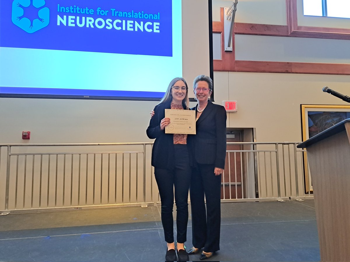 Institute for Translational Neuroscience (@slu_itn) on Twitter photo Congratulations to the top poster winners at our 4th annual research symposium
Postdocs category Dr. <a href="/SilviaSquillace/">Silvia Squillace</a>
Graduate category <a href="/Fatma_Mufti/">Fatma Mufti فاطمة المفتي</a>
Undergraduate category <a href="/jlanfers/">Julia Lanfersieck</a>
👏🏼👏🏼👏🏼🎉🎉🎉
<a href="/PharmPhysSLU/">SLU Department of Pharmacology & Physiology</a> <a href="/SLUBiology/">SLUBiology</a>
#SLUNeuroDay #neuroscience Congratulations to the top poster winners at our 4th annual research symposium
Postdocs category Dr. <a href="/SilviaSquillace/">Silvia Squillace</a>
Graduate category <a href="/Fatma_Mufti/">Fatma Mufti فاطمة المفتي</a>
Undergraduate category <a href="/jlanfers/">Julia Lanfersieck</a>
👏🏼👏🏼👏🏼🎉🎉🎉
<a href="/PharmPhysSLU/">SLU Department of Pharmacology & Physiology</a> <a href="/SLUBiology/">SLUBiology</a>
#SLUNeuroDay #neuroscience