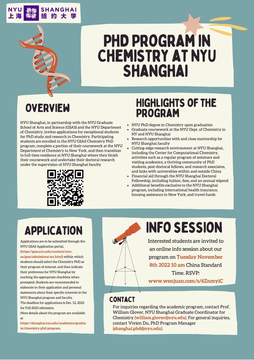 Will Glover (@williamjglover) on Twitter photo Come do a #PhD in #chemistry (#theoreticalchem/#compchem focus) <a href="/nyushanghai/">NYU Shanghai</a>! Info session Nov 8th 10 am China time (Nov 7th 9 pm EST). RSVP: wenjuan.com/s/6ZnmyiC
#phdposition #phdstudies #phdfellowship #doctoralstudies Come do a #PhD in #chemistry (#theoreticalchem/#compchem focus) <a href="/nyushanghai/">NYU Shanghai</a>! Info session Nov 8th 10 am China time (Nov 7th 9 pm EST). RSVP: wenjuan.com/s/6ZnmyiC
#phdposition #phdstudies #phdfellowship #doctoralstudies