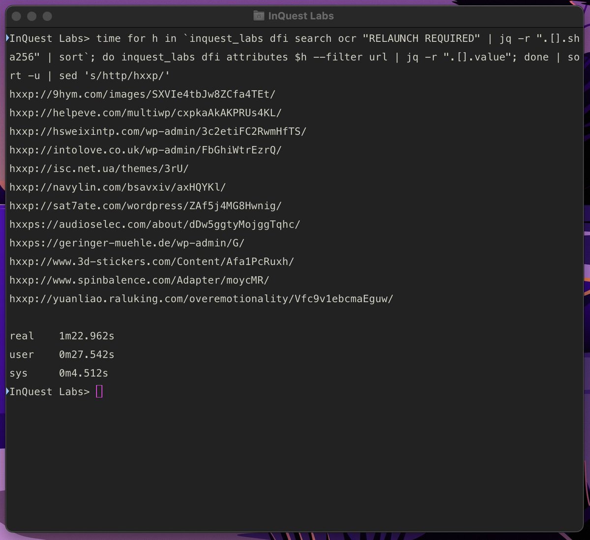Emotet is back, clever graphical coercion rule pretending to be an official Microsoft yellow "ribbon". Good pivot opportunity for collating samples:

labs.inquest.net/dfi/search/ext…

Sprinkle a little bash and JQ around github.com/inquest/python… and we can pull a list of payload domains...