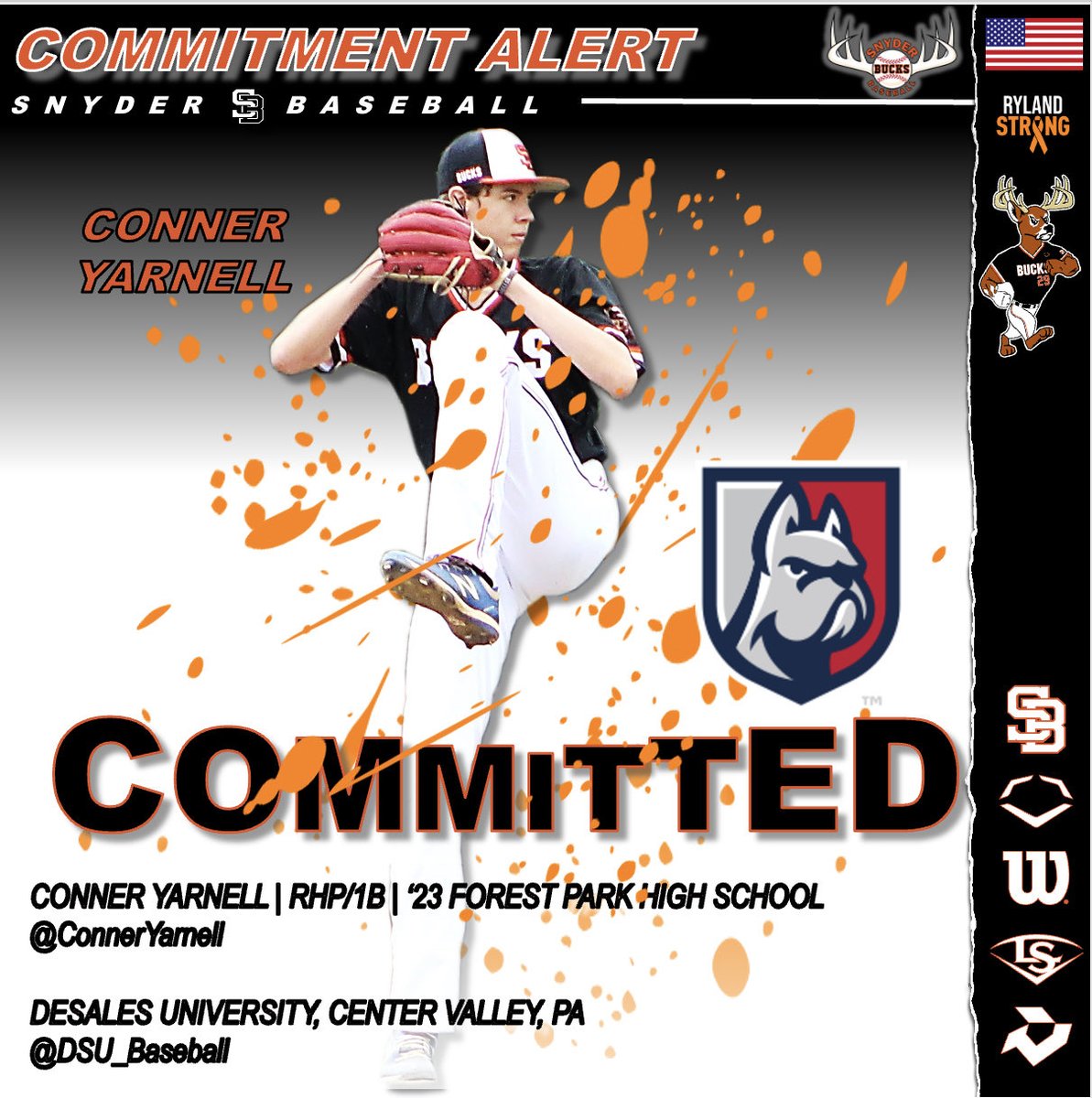 Snyder Baseball (@snyderbaseball) on Twitter photo COMMITMENT ALERT!!!
Congratulations to '23 Conner Yarnell โฆ<a href="/ConnerYarnell/">Conner Yarnell</a>โฉ โฆ<a href="/BruinBaseballFP/">Forest Park Baseball</a>โฉ on his commitment to play baseball at the next level at โฆ<a href="/DSU_Baseball/">DeSales U. Baseball</a>โฉ DeSales University.
Very happy for ya bud! Keep working hard. COMMITMENT ALERT!!!
Congratulations to '23 Conner Yarnell โฆ<a href="/ConnerYarnell/">Conner Yarnell</a>โฉ โฆ<a href="/BruinBaseballFP/">Forest Park Baseball</a>โฉ on his commitment to play baseball at the next level at โฆ<a href="/DSU_Baseball/">DeSales U. Baseball</a>โฉ DeSales University.
Very happy for ya bud! Keep working hard.
