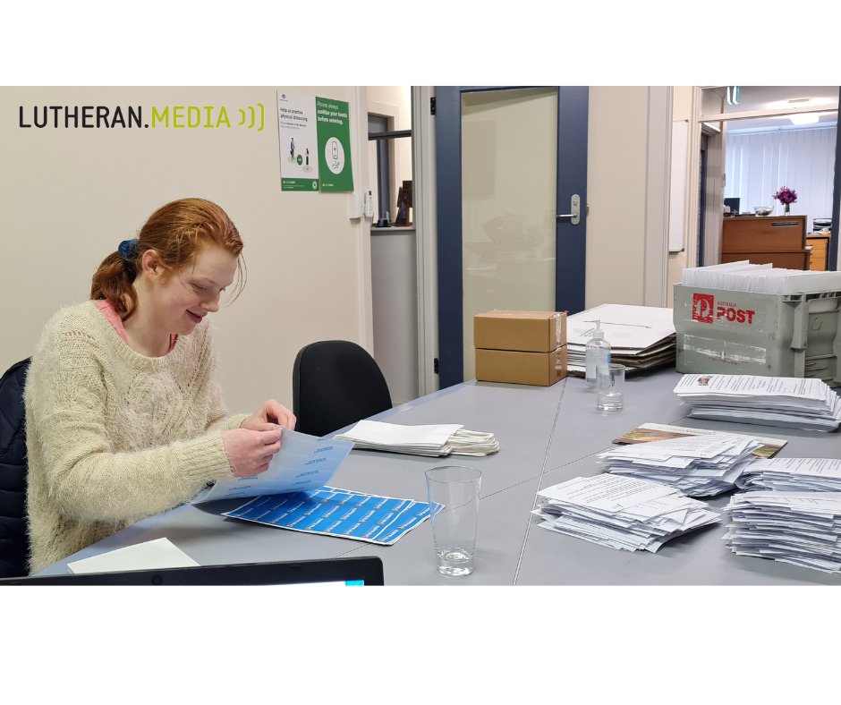 lutheranmedia's tweet photo. On Tuesday we were privileged to have Bethany come for work experience. Bethany is currently in year 10 at an Inclusive Education Centre. It was a delight to have her busy hands at work. #luthmedia #workinghard #funtimesatwork https://t.co/44KjwfR7sz