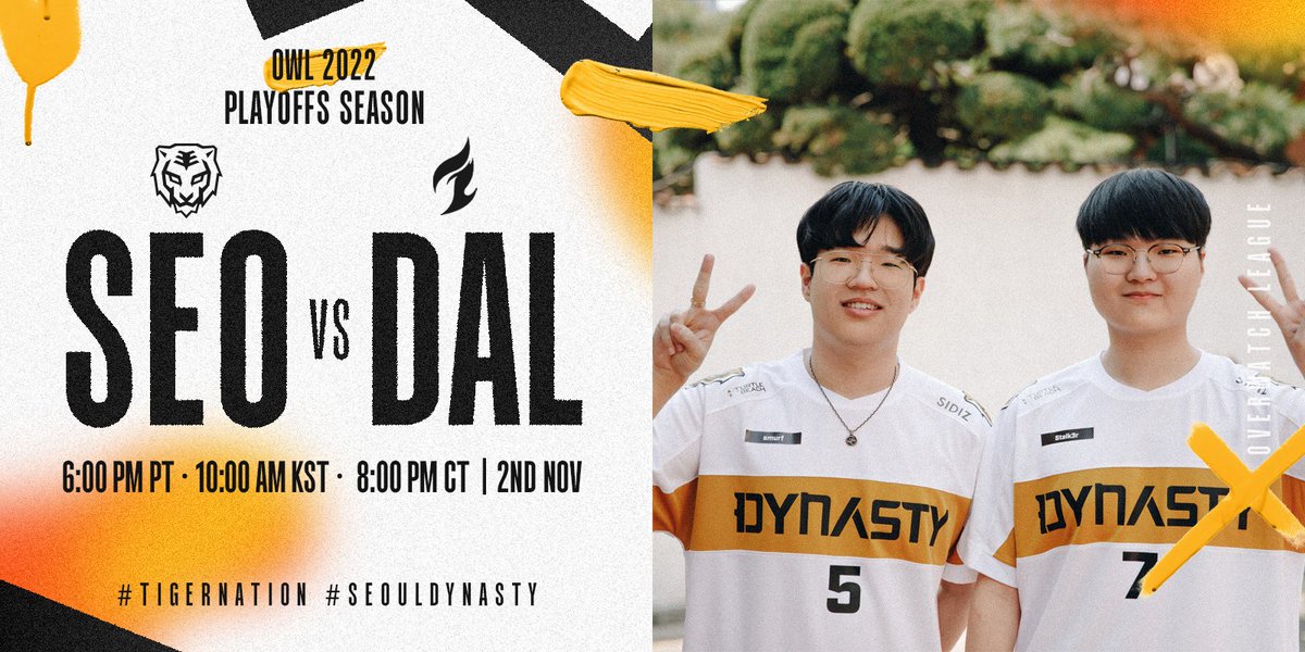 📍 Playoffs D4 | vs DAL 동부 1위 vs 서부 1위 커밍쑨 👀 Battle of the East vs West. Let's show 'em what we're made of 🔥 🇰🇷 youtube.com/watch?v=-pqUiG… 🌎 youtube.com/watch?v=wfCods… #TigerNation #SeoulDynasty #OWL2022 #OWLGrandFinals