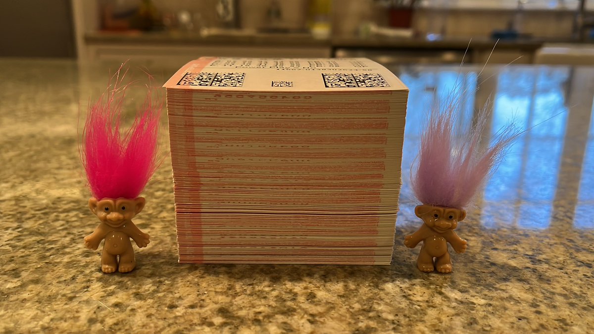 We collected $8,340 from 357 people for tonight’s $1.2 bil #Powerball drawing for our #lotterypool. My trolls look tiny!  If we win, $1,000 for each retweet. And join us next time!   kenslottopool.com