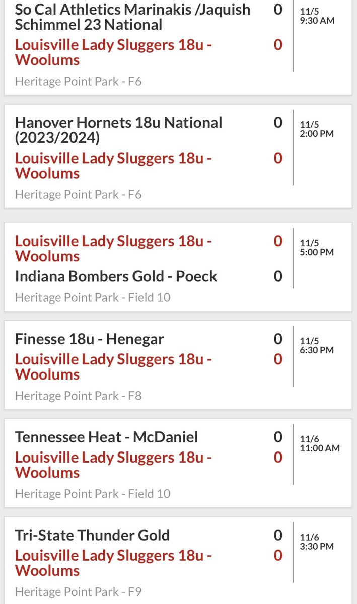 Erin Hornback (@erinhornback34) on Twitter photo Next stop Scenic City Fall Showcase! College coaches, there’s someone for every need you may have so please come out and take a look! Heritage Point Park, 1275 Cross Plains Trails, Dalton, GA 30721
<a href="/LadySluggersOrg/">Louisville Lady Sluggers</a> <a href="/SluggersWoolums/">Louisville Lady Sluggers - Woolums 18U</a> <a href="/ConnectSports_/">Connect Sports</a> Next stop Scenic City Fall Showcase! College coaches, there’s someone for every need you may have so please come out and take a look! Heritage Point Park, 1275 Cross Plains Trails, Dalton, GA 30721
<a href="/LadySluggersOrg/">Louisville Lady Sluggers</a> <a href="/SluggersWoolums/">Louisville Lady Sluggers - Woolums 18U</a> <a href="/ConnectSports_/">Connect Sports</a>