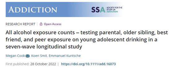 CAPRAustralia's tweet photo. Early online view paper from @MeganP_Cook, Koen Smit and Emmanuel Kuntsche examines the effect of exposure to sibling’s drinking, alongside the more traditionally examined role models, on alcohol use among Dutch adolescents. @AddictionJrnl 

https://t.co/P6lV8IOmQQ https://t.co/8oRZYHdL6J