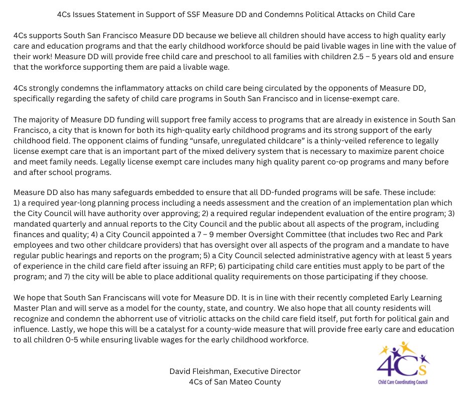 4CsSMC's tweet photo. Election Day is Tomorrow November 8th!

4Cs Issues Statement in Support of SSF Measure DD and Condemns Political Attacks on Child Care https://t.co/EwghBXSU44