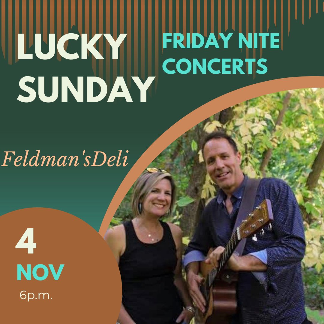 feldmansdeli's tweet photo. Feldman's Deli presents Friday Nite Concerts, this Friday, 6pm!!!   Sterling Cottam and Katherine Courtney are Lucky Sunday, a vocal/acoustic duo bringing you a mix of classic rock, country and folk tunes, some old favorites, some deep cuts, all good fun. https://t.co/mpGlp2tqnh
