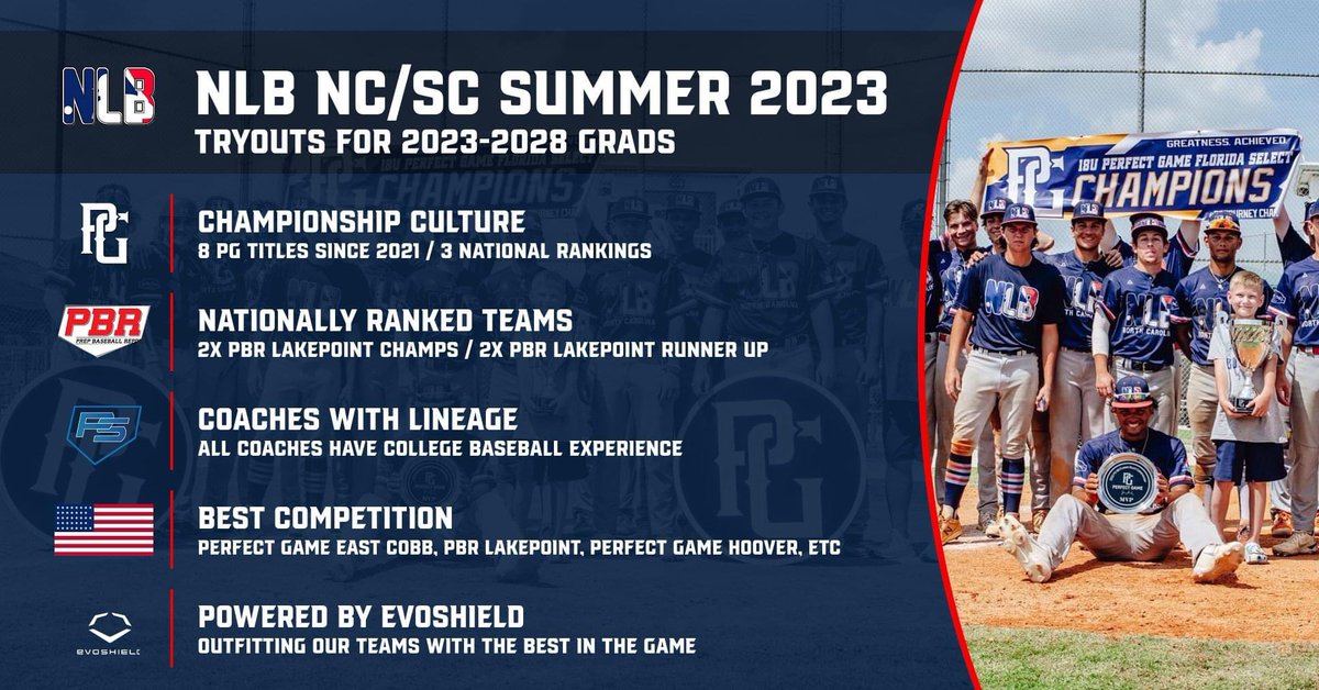 🚨 TRYOUTS ANNOUNCED! 🚨

Date: Saturday, Nov. 19
Time: 1 PM
Location: Spartanburg Day School
Address: 1701 Skylyn Drive

To register for a tryout or receive updates: 
forms.gle/QimmvxX7wxFeFB…

For more information, visit nextlevelbbnc.com. 

#NLBway⚾️ <a href="/nextlevelbb/">Next Level Baseball</a>