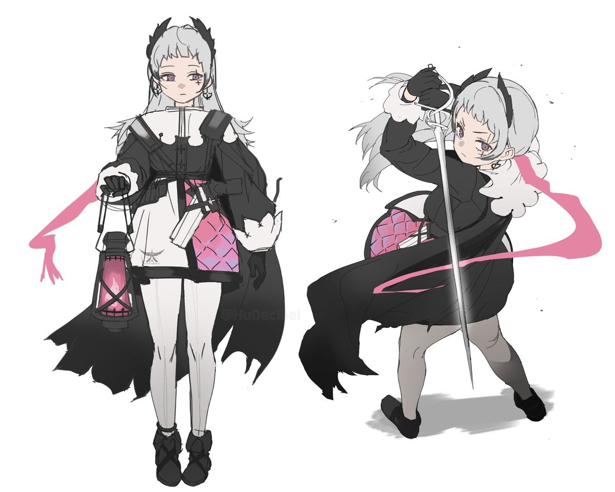 irene (arknights) 1girl holding weapon sword black footwear pantyhose grey hair  illustration images