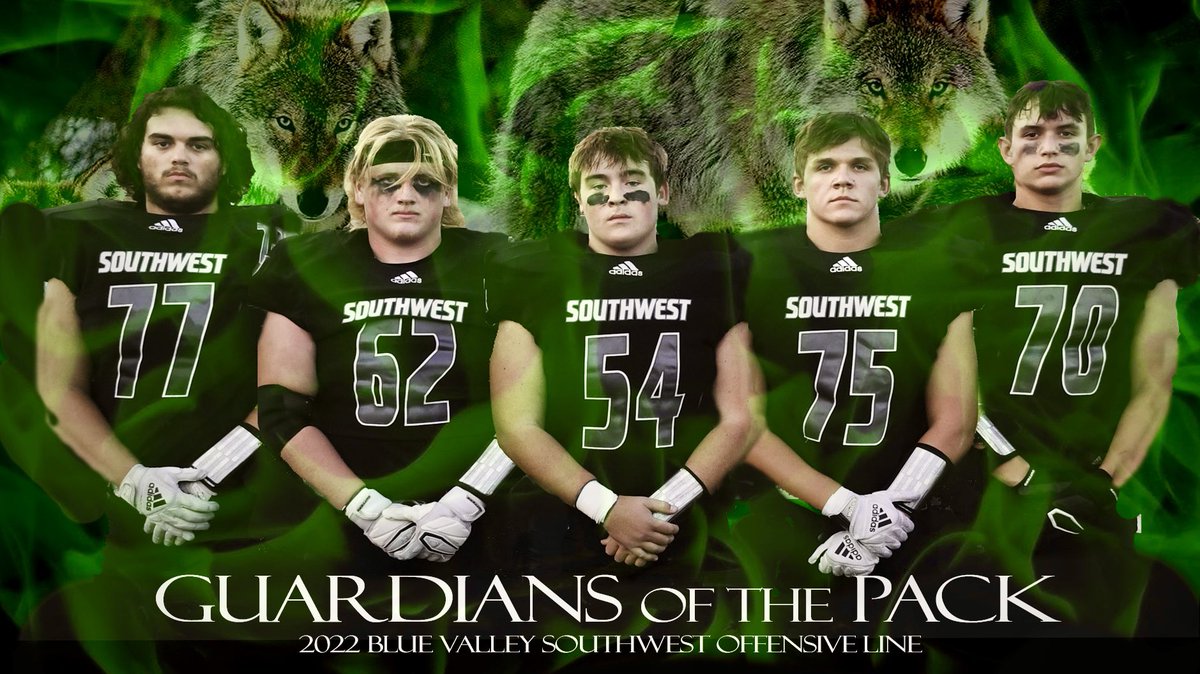 Presenting the 2022 Blue Valley Southwest Offensive Line…Guardians of the Pack. #protectthepack
